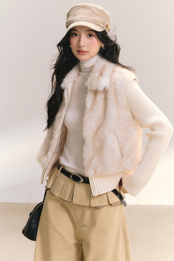 Eco-Friendly Faux Fur Knit Jacket