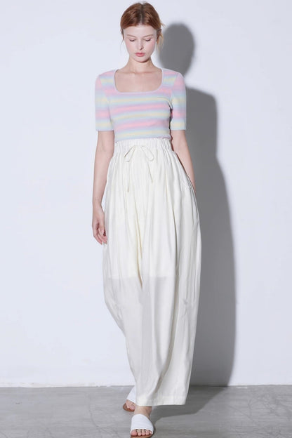 Cotton Elastic Lace-Up Wide-Leg Balloon Pants