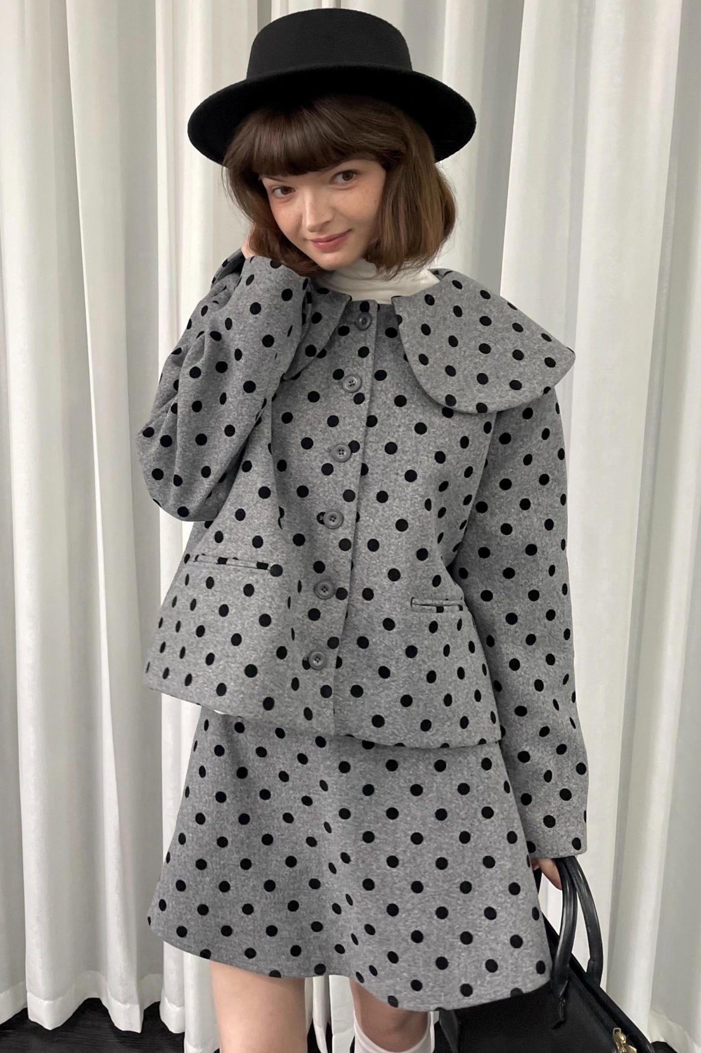 Gray Polka Dot Preppy Suit Set-Up