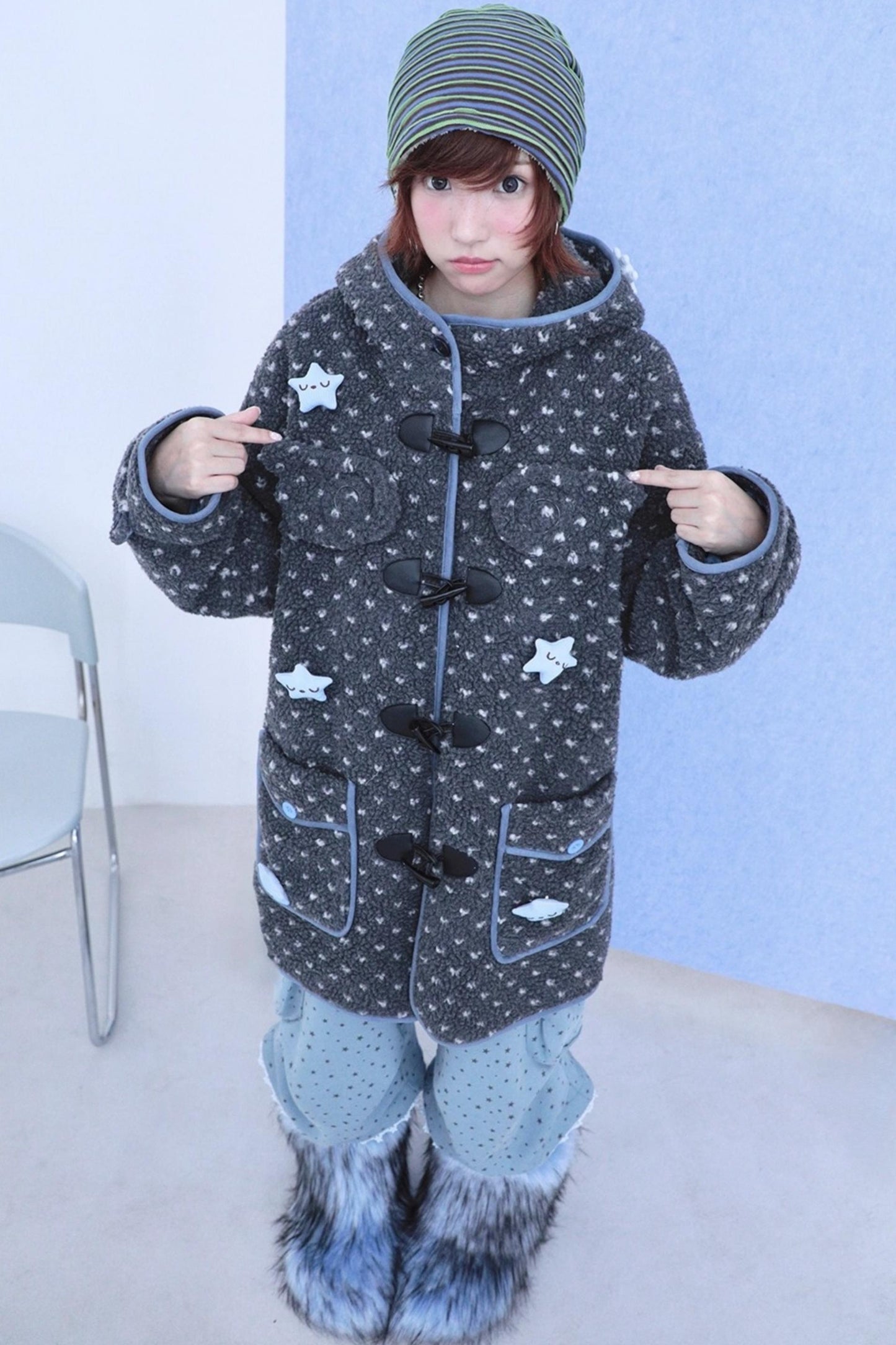 Polka Dot Grey Hooded Jacket