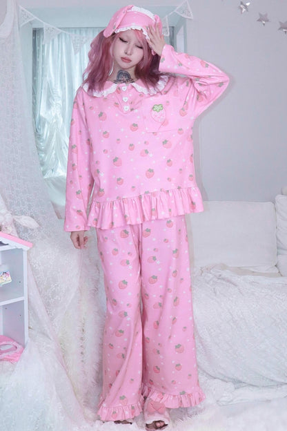 Soft Strawberry Star Pajamas Set-Up