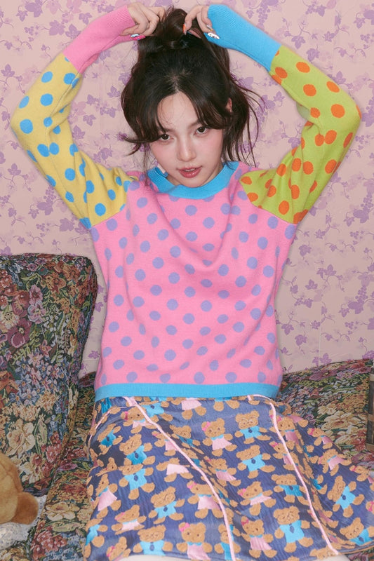 Color-Block Polka Dot Sweater