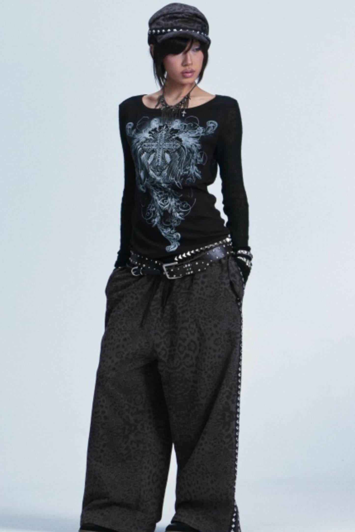 Two-Tone Cross Print Top