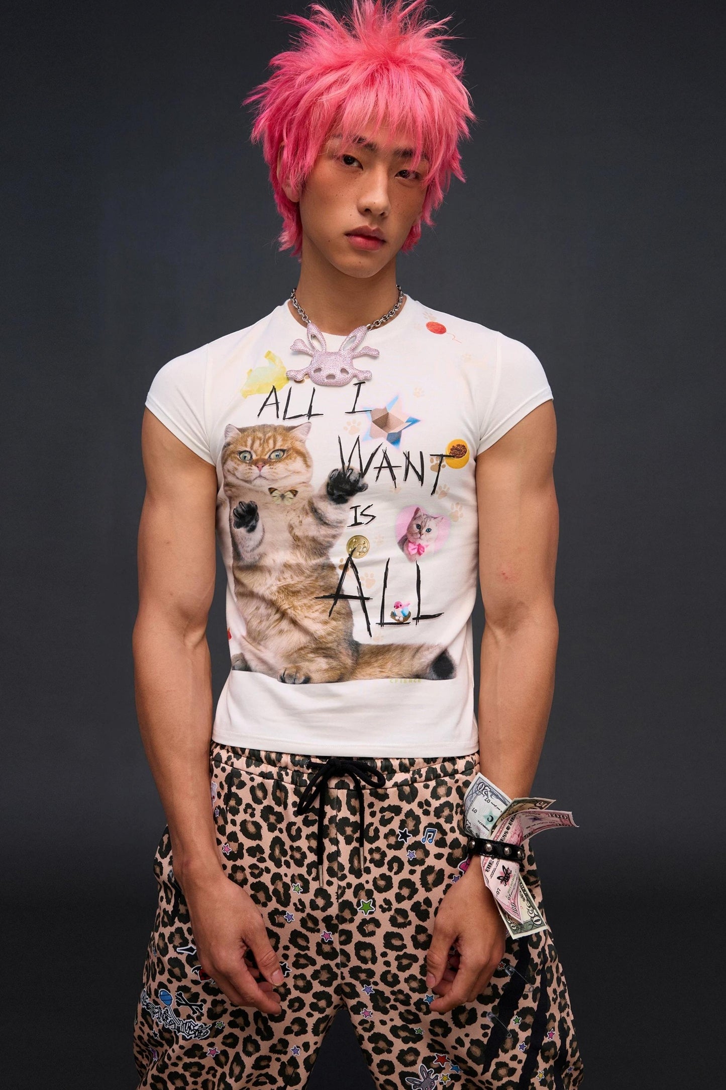 Cat Print Slim Fit Top