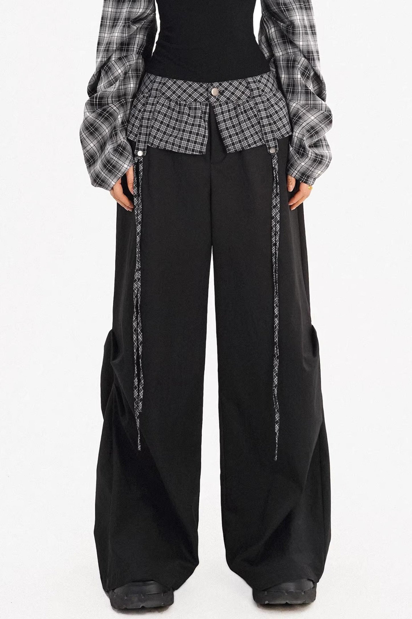 Plaid Off-Shoulder Pants Set-Up