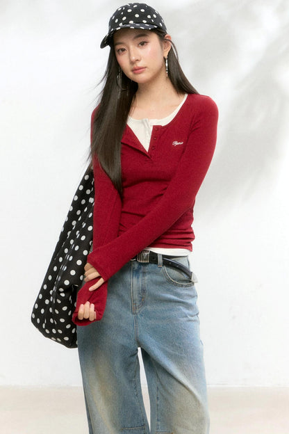 Basic Fake Two-Breasted Base Layer Top