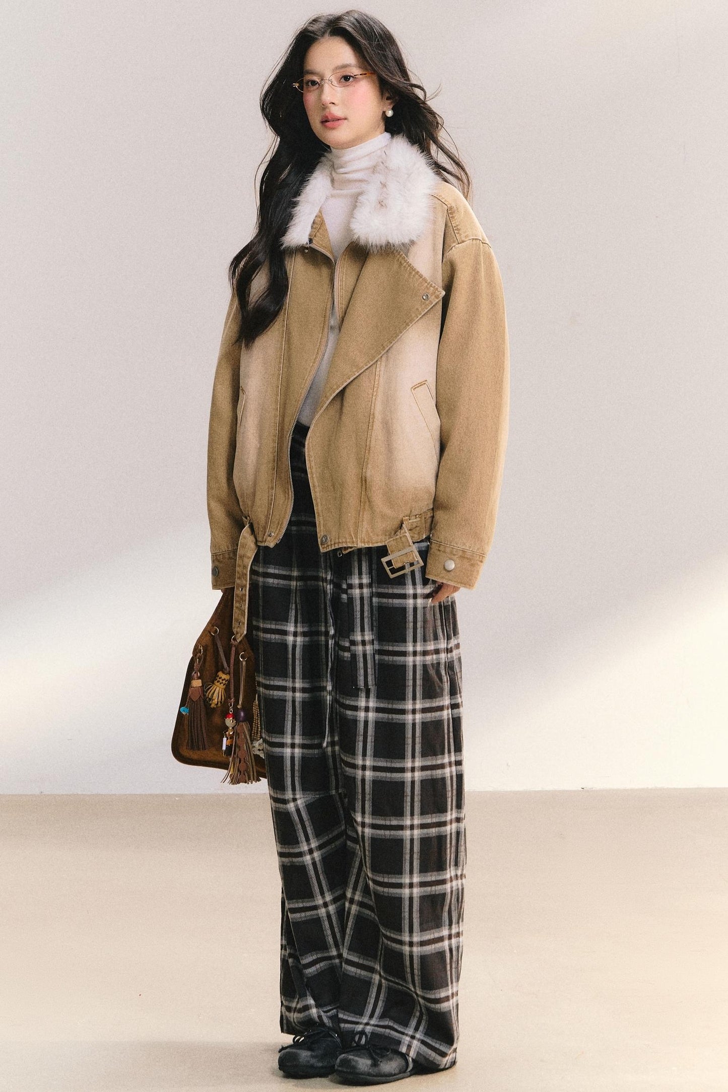 Large Fur Collar Denim Jacket