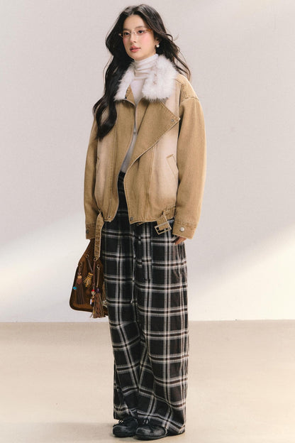 Large Fur Collar Denim Jacket