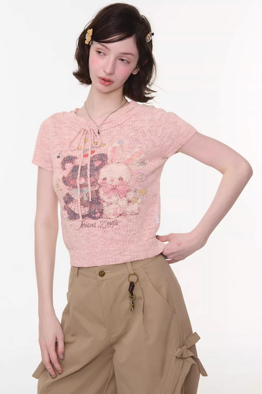 Retro Pink Bear and Rabbit Top