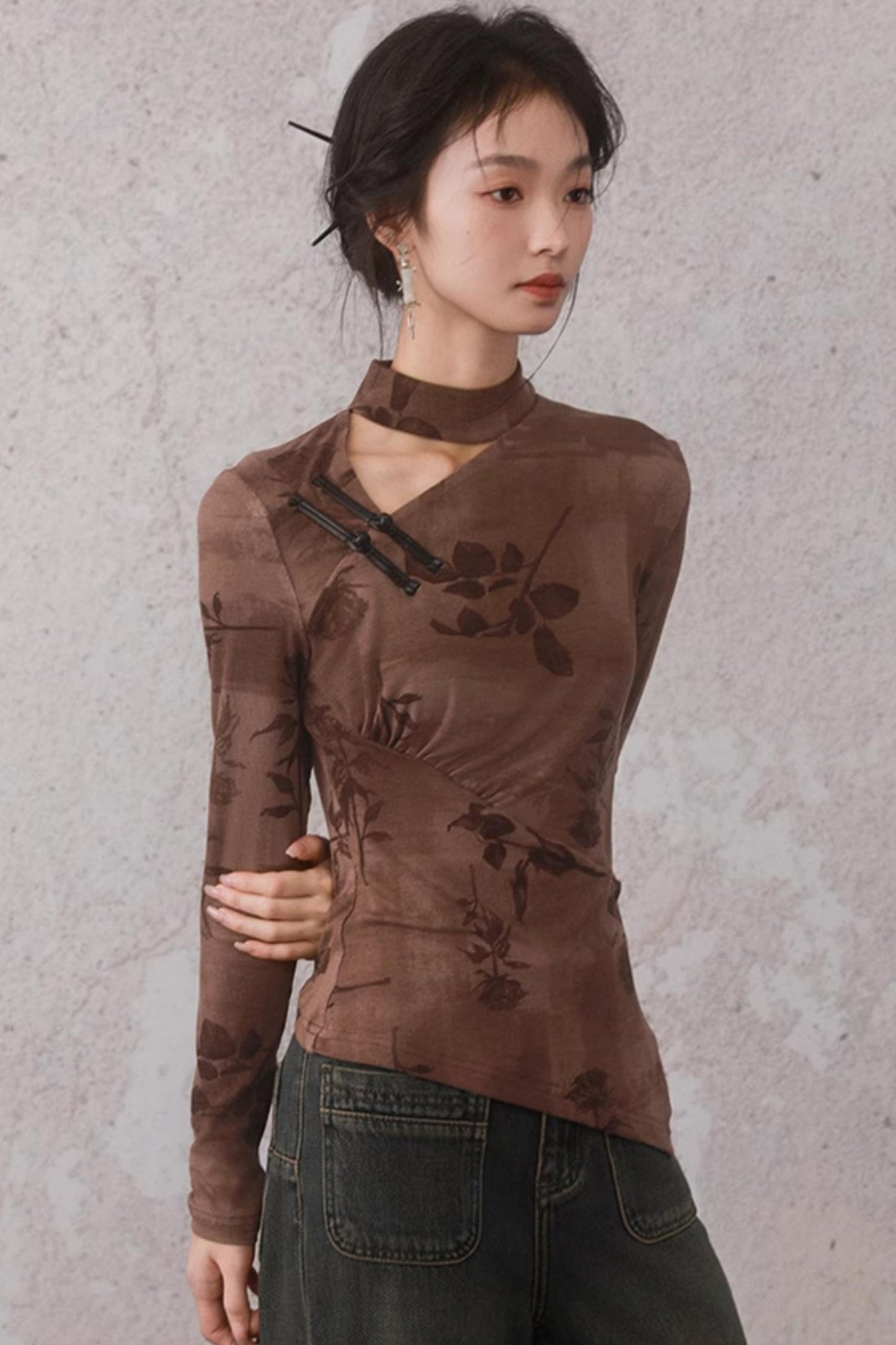 Chinese Style Brown Base Layer Top