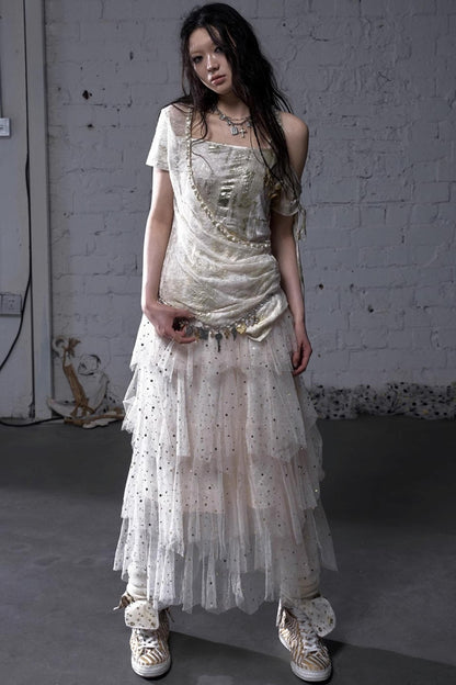 Fairycore Star Tiered Mesh Skirt