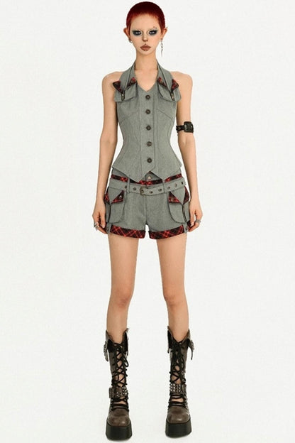 Original Punk Style Retro Short Halterneck Slim Vest