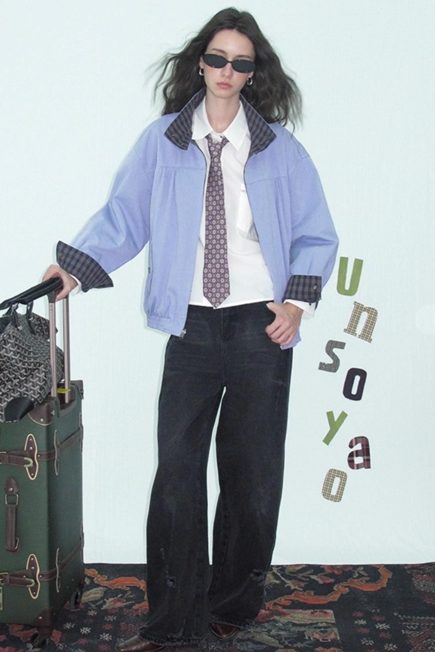 Vintage Plaid Stand-Up Collar Jacket