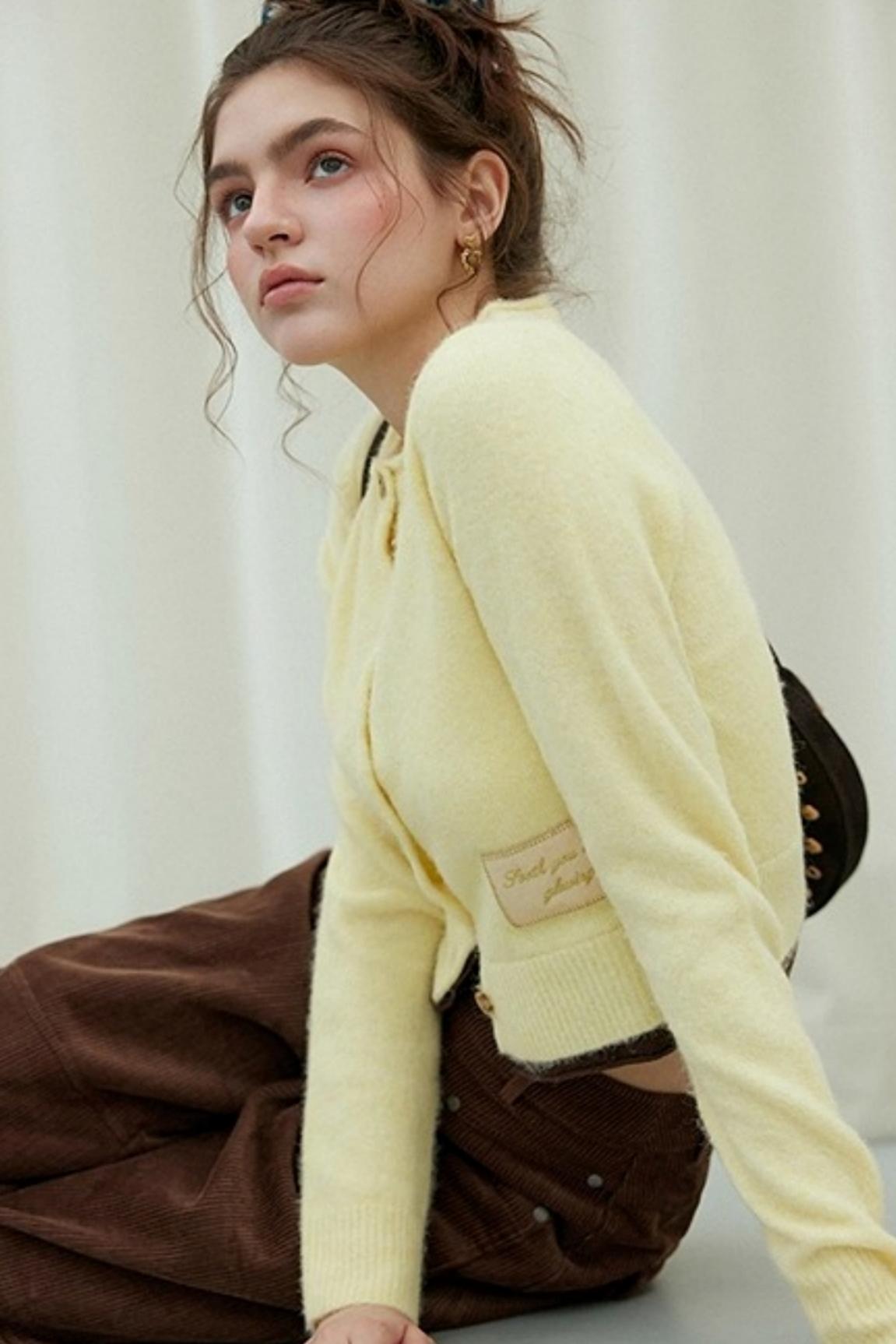 Monogram Patch Crew Neck Fleece Cardigan