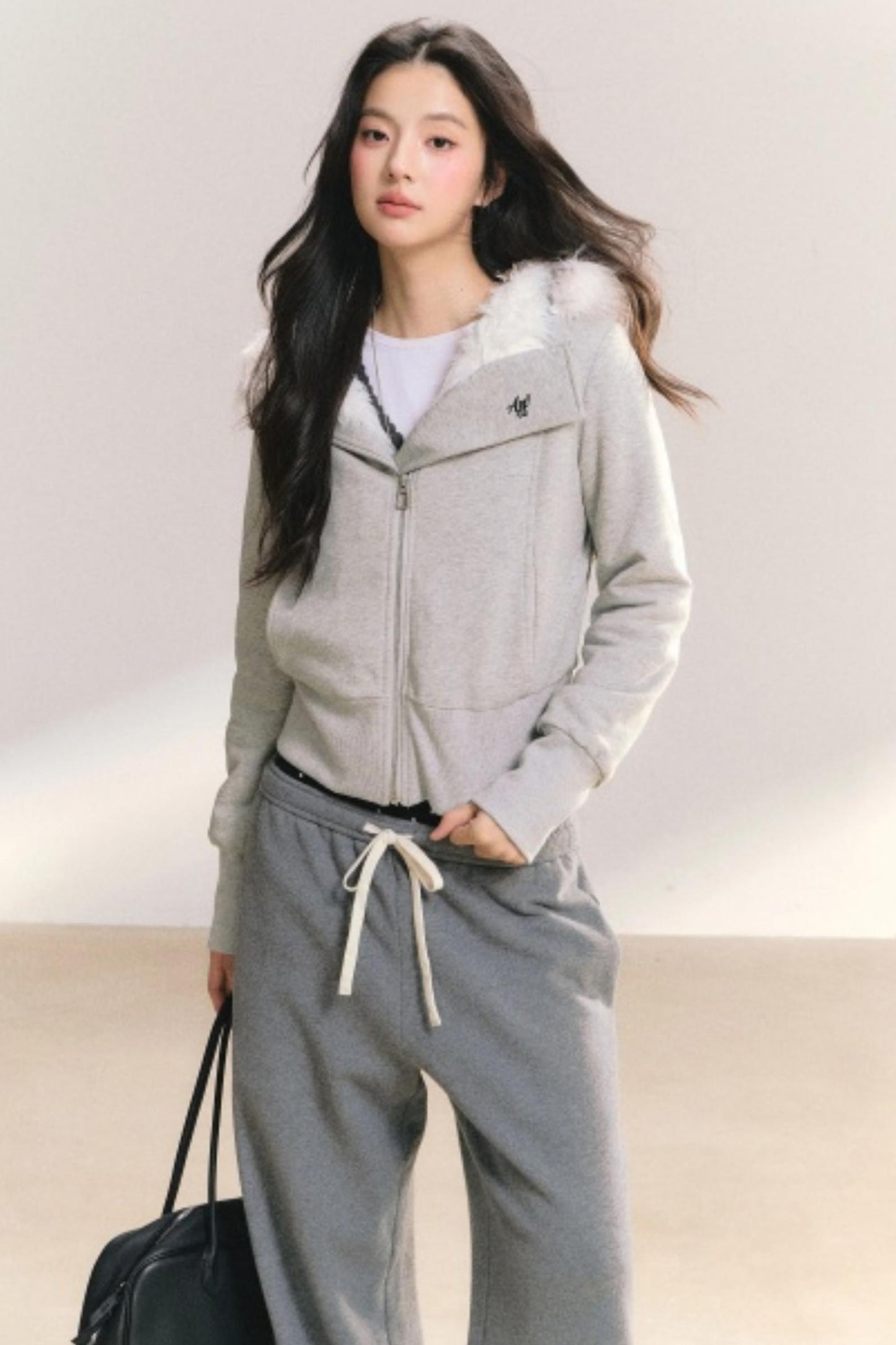 Grey Wind Fur Collar Jacket