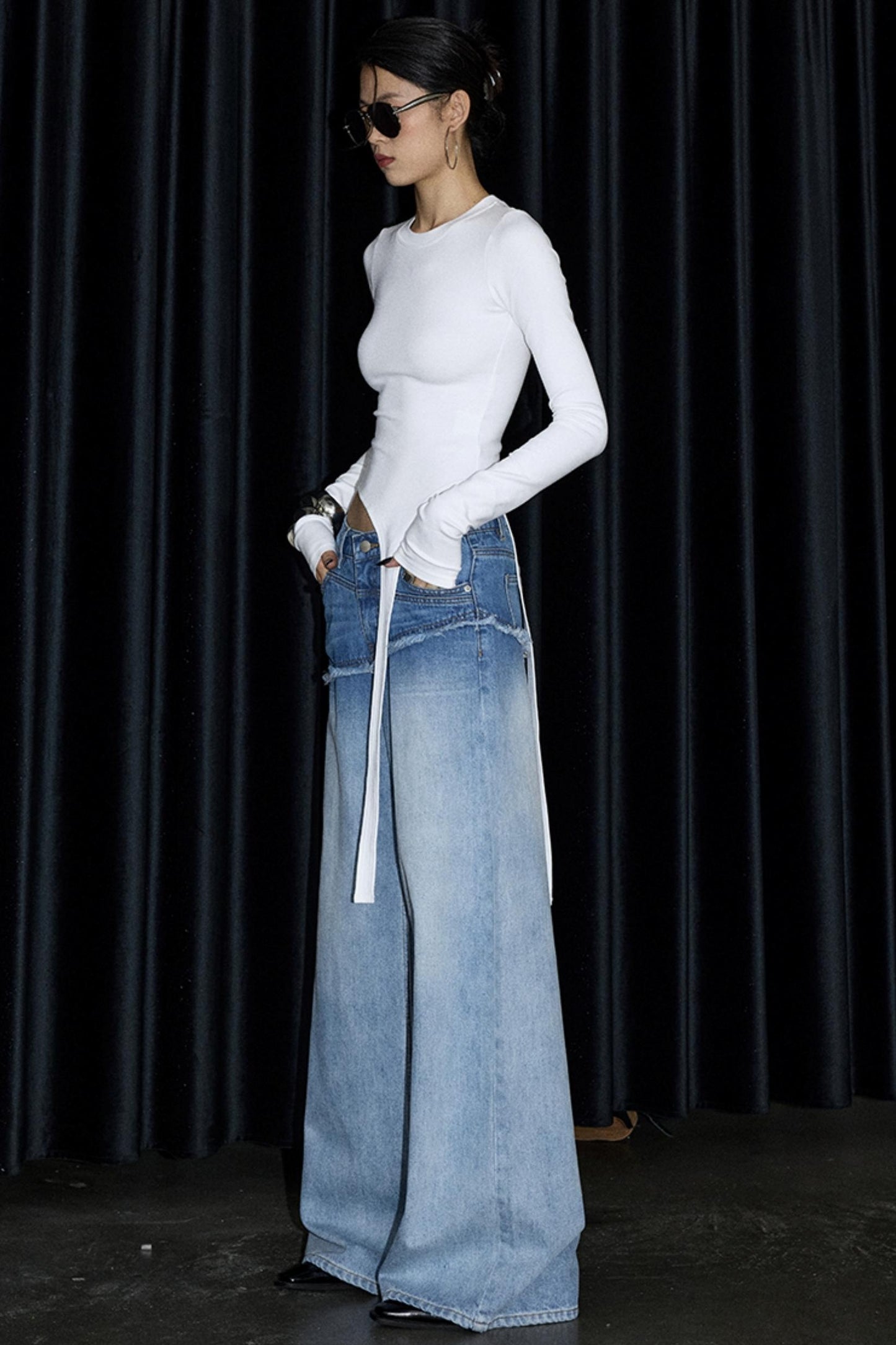 Washed Blue Gradient Wide-Leg Pants