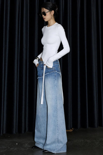 Washed Blue Gradient Wide-Leg Pants