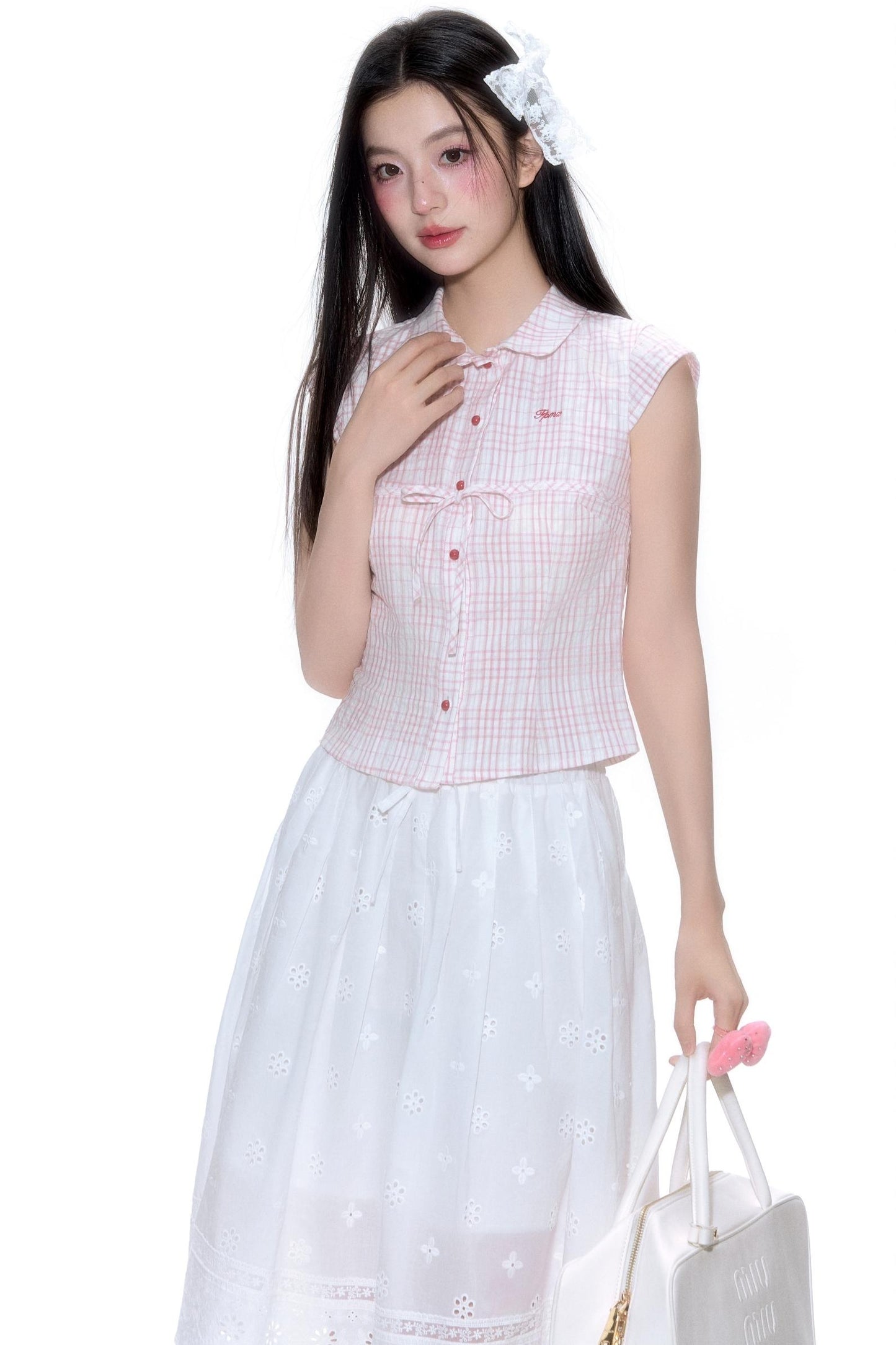 Plaid Short-Sleeve Tie Shirt