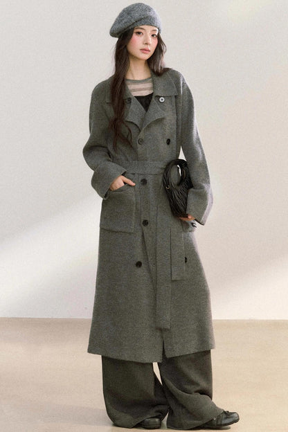 Lapel Double-Breasted Knit Coat