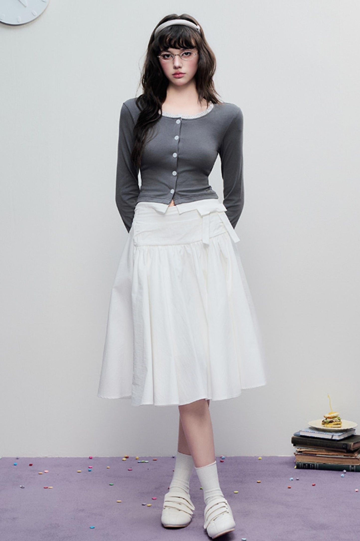 Spring Pleated Line Umbrella Skirt