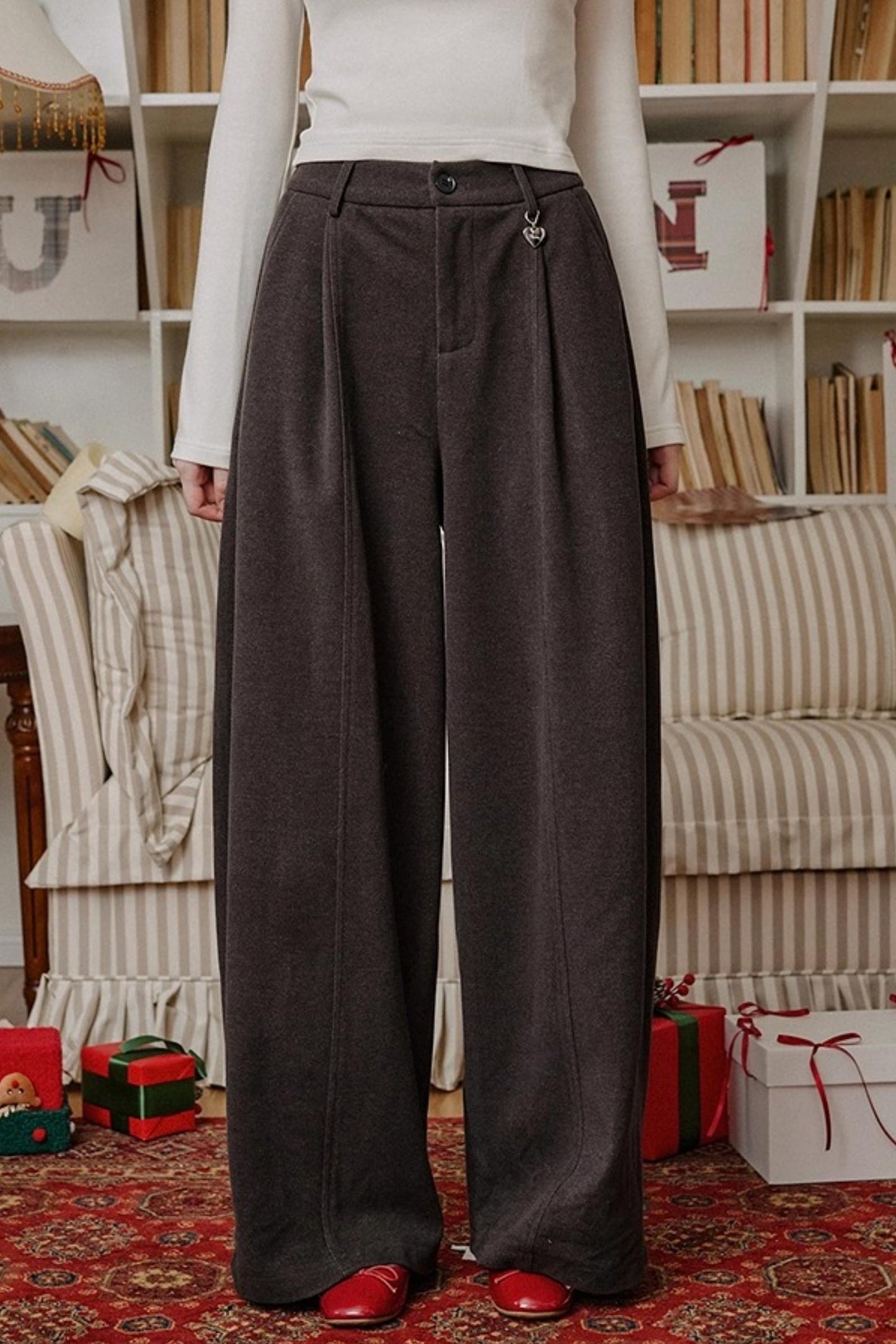 Brown Heart Woolen Pants