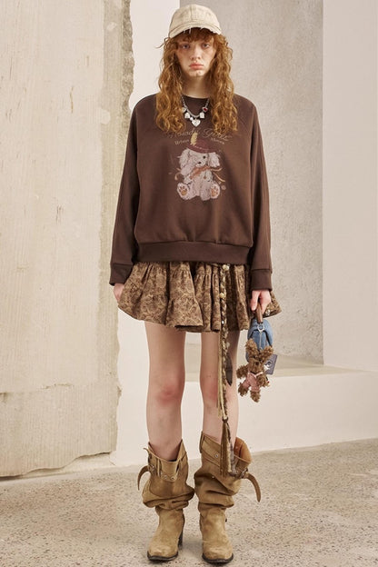 Blindfolded Puppy Print Crew Neck Pullover