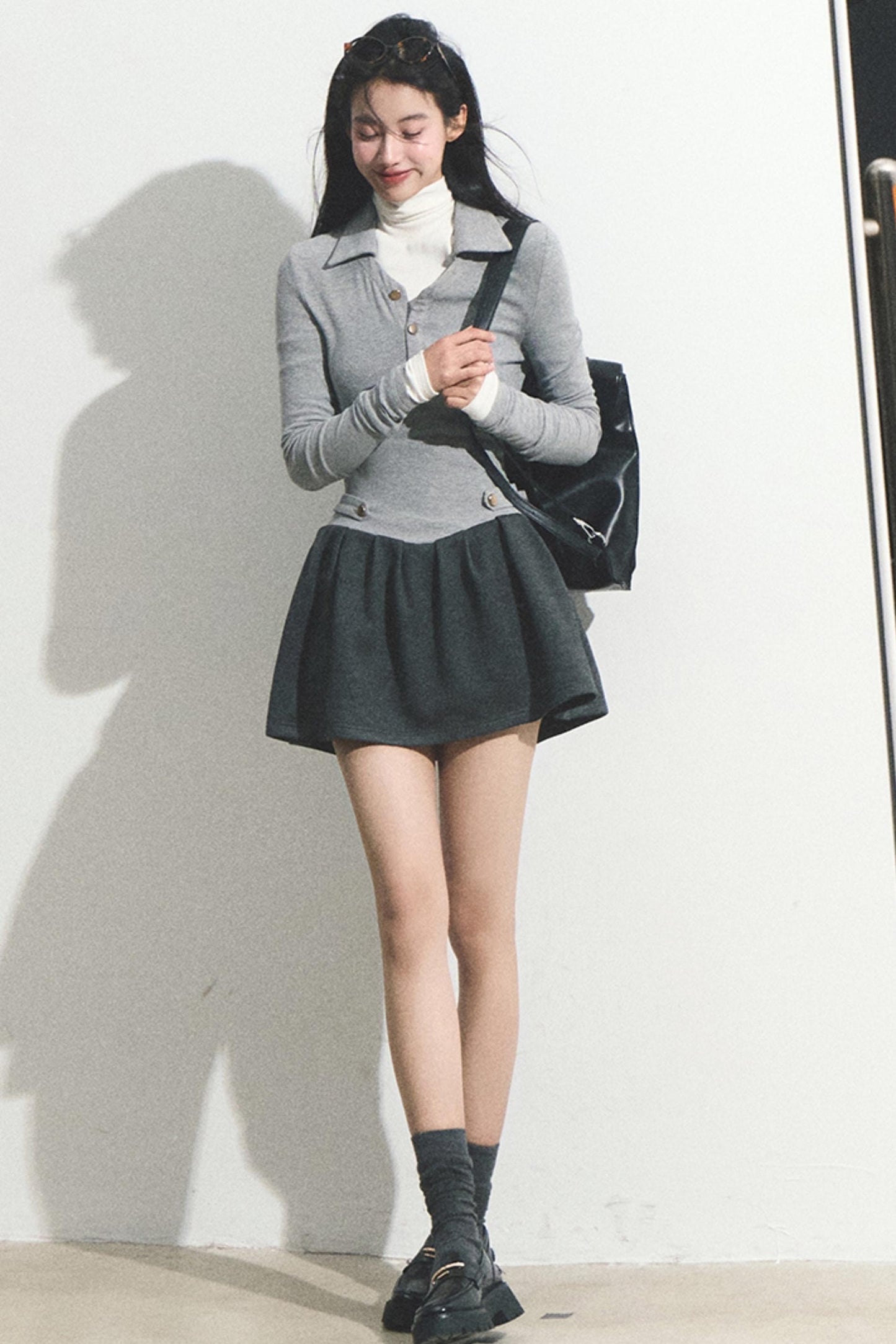 College Shirt Collar Knitted Dress