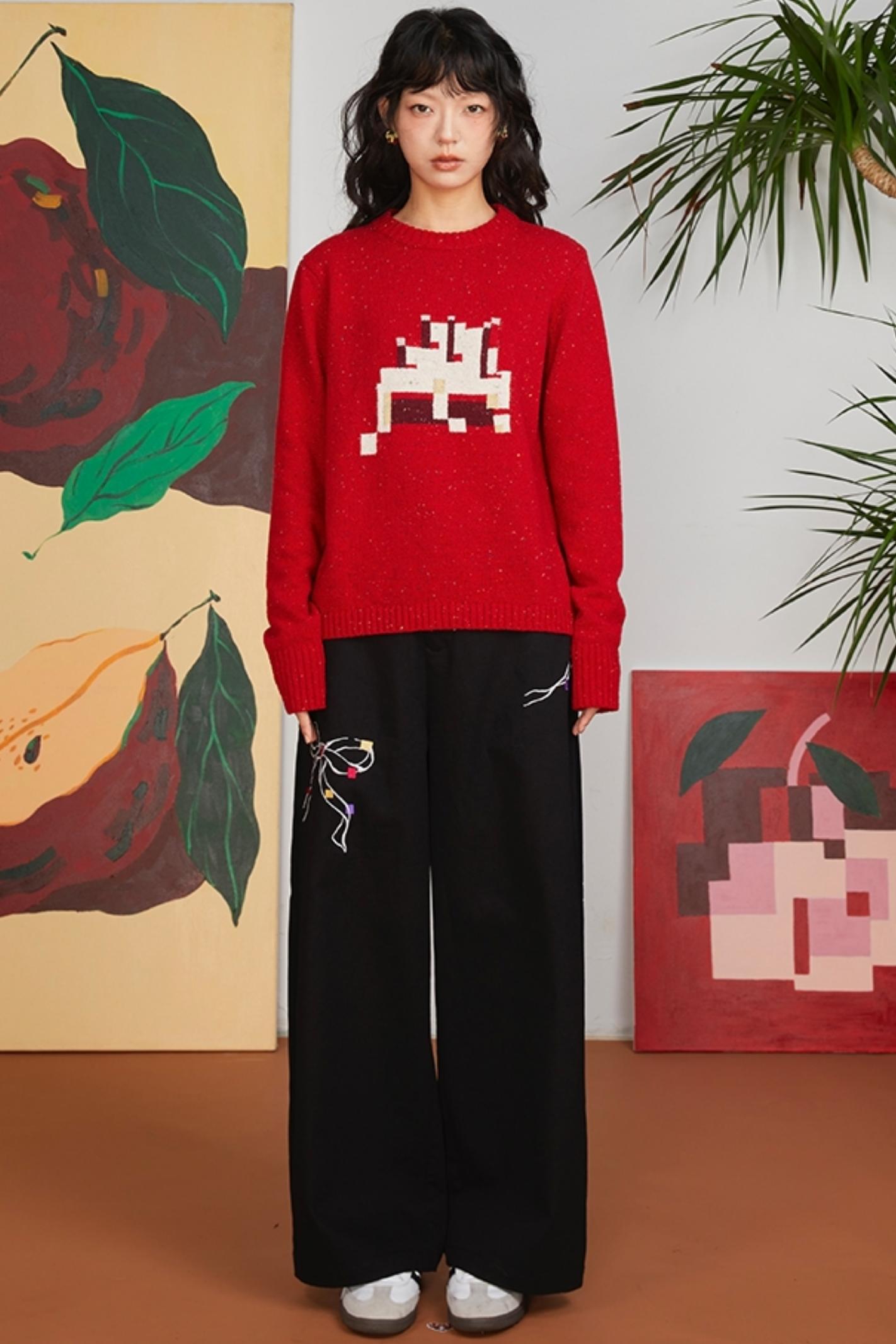 Loose Fit Bow Embroidery Pants