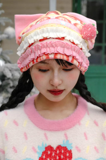 딸기 디저트 고양이 귀 모자
