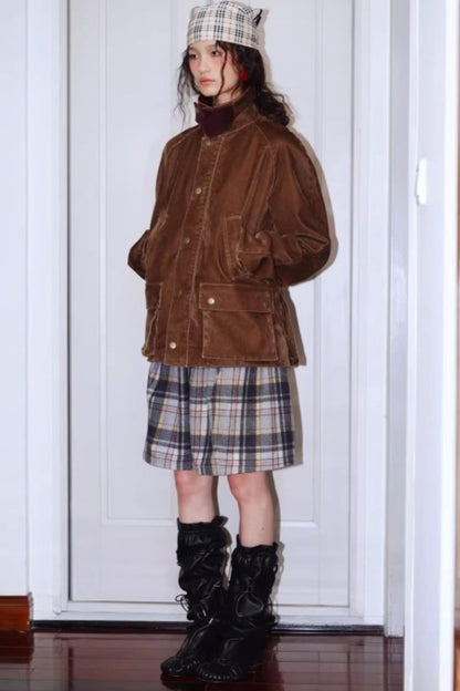 Vintage Plaid Wide-Leg Shorts