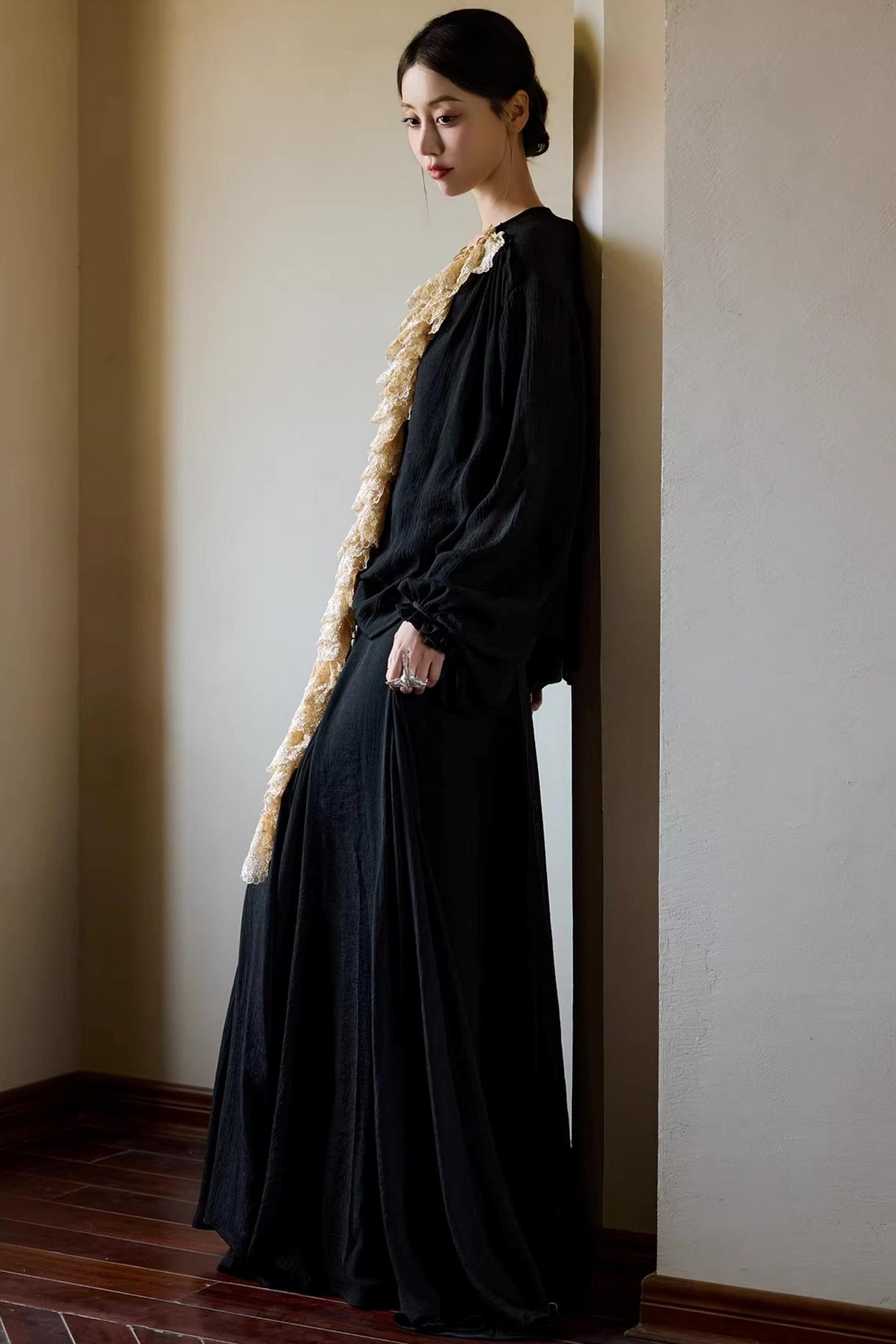 Plant-Dyed Lace Sleeve Shirt Set-Up