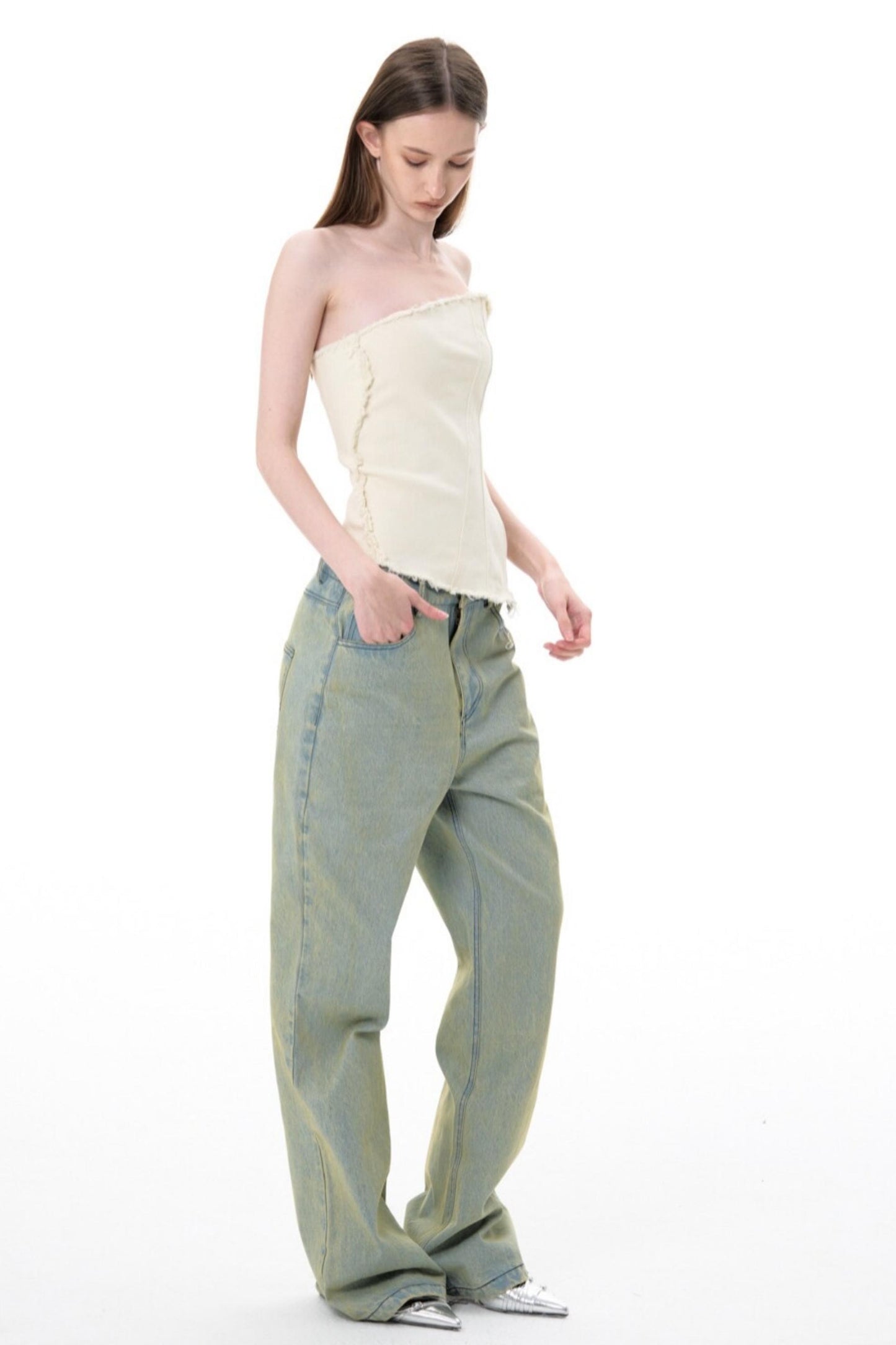 Aged Blue Wide Leg Jeans