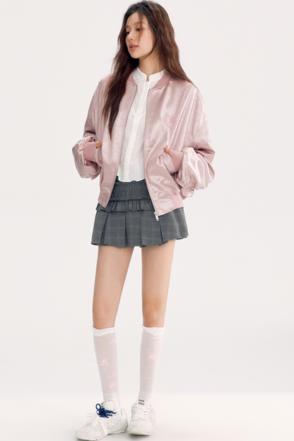 Loose Satin Baseball Style Jacket