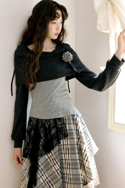 Camisole Knit Top Plaid Skirt Set-Up