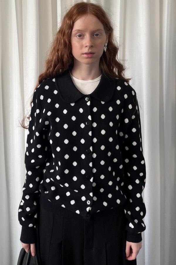 Polka Dot Doll Collar Knitted Cardigan