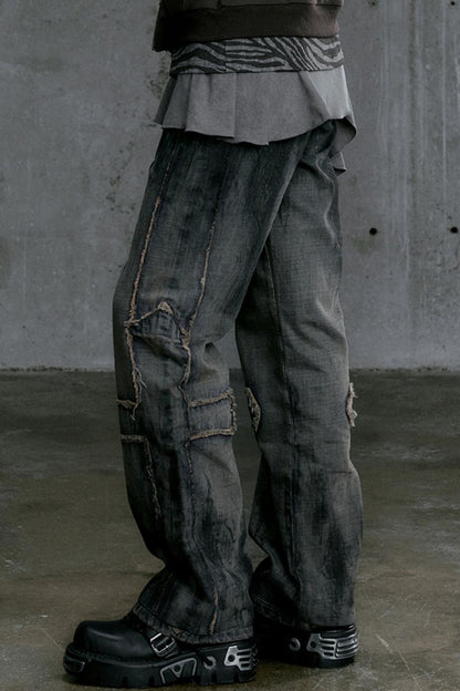 Brushed Retro Straight-Leg Punk Jeans