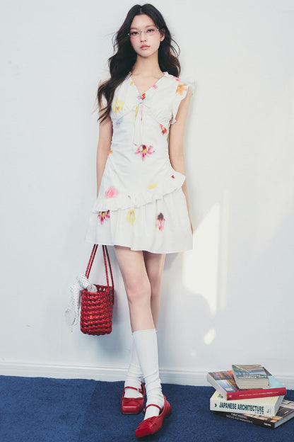 Floral V-Neck Ruffle Dress