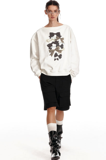 Schleifenprint Sweatshirt mit einem Schulter 