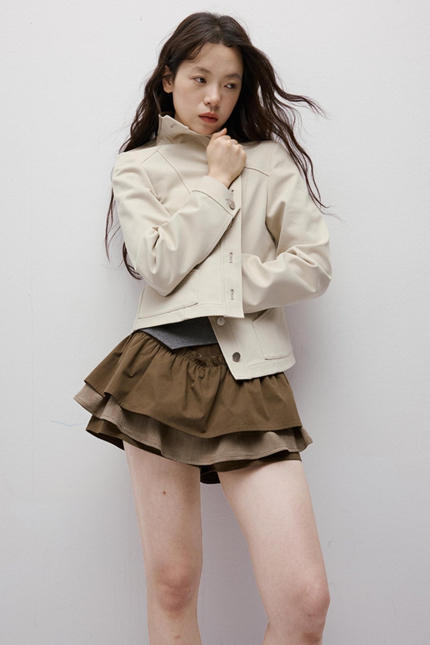 Dreamscape Stitched Brown Puffy Skirt