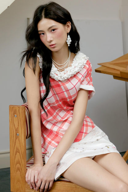 Plaid Lace Raglan Top