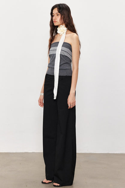French Design Suspender Bandeau Slim Knit Top