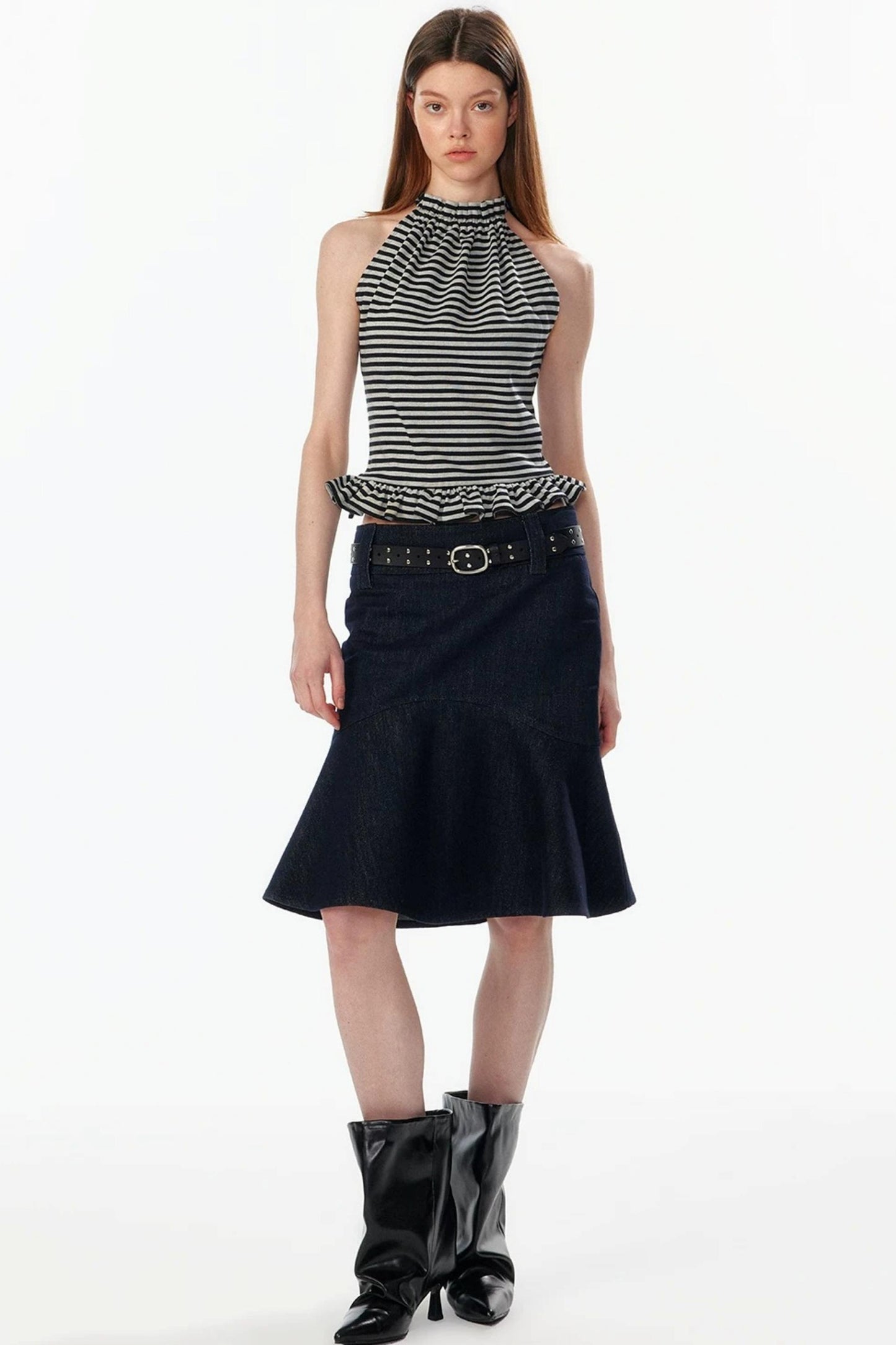 Ruffle Hem Halter Backless Top