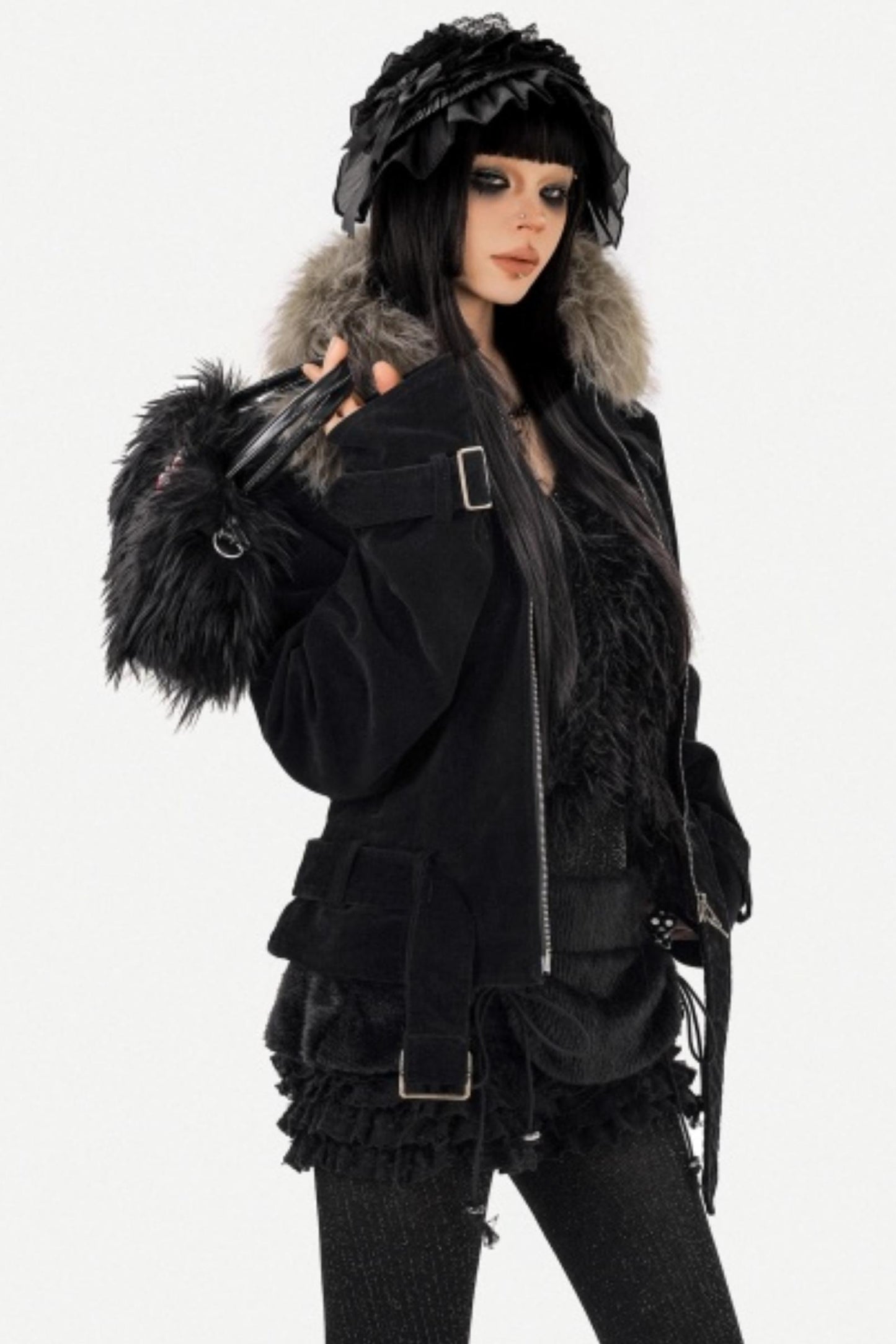 Cool Dark Fur Collar Jacket
