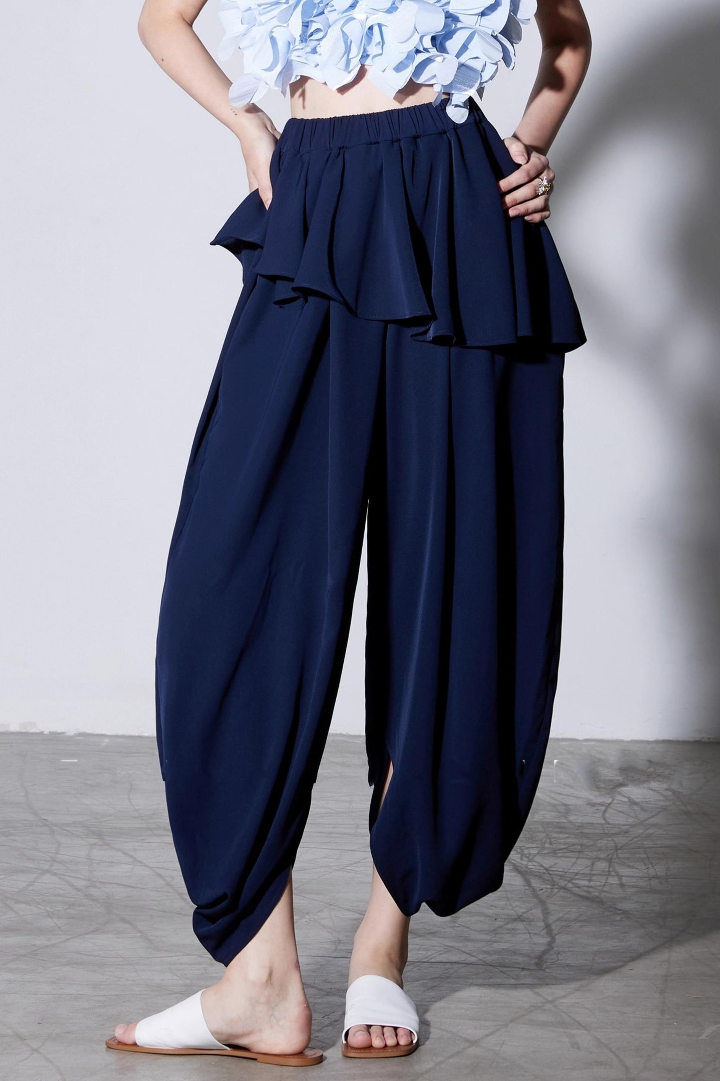 French Ruffled High-Waist Trousers