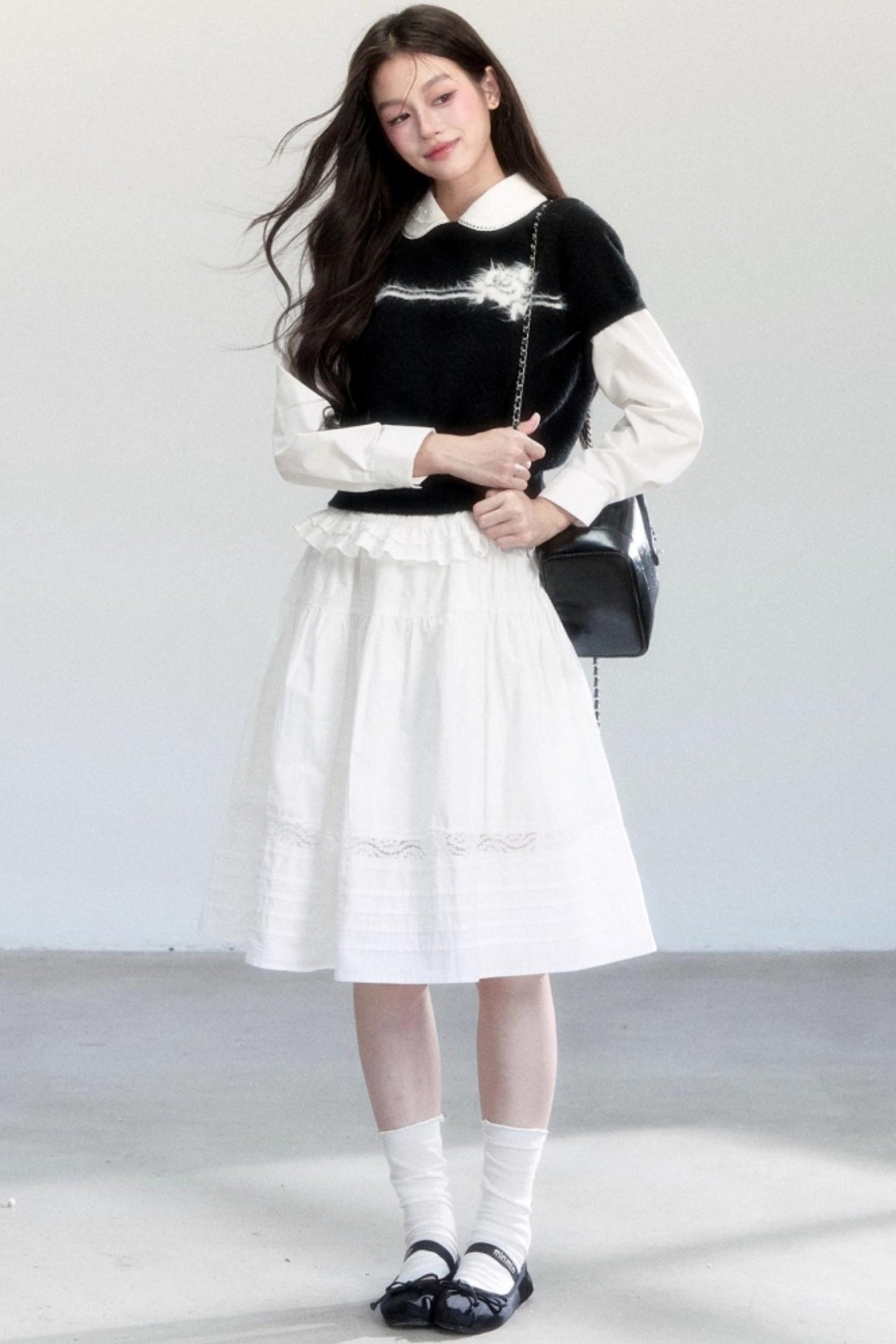 Flower Knitted Short-Sleeved Top