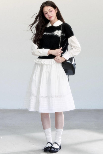 Flower Knitted Short-Sleeved Top