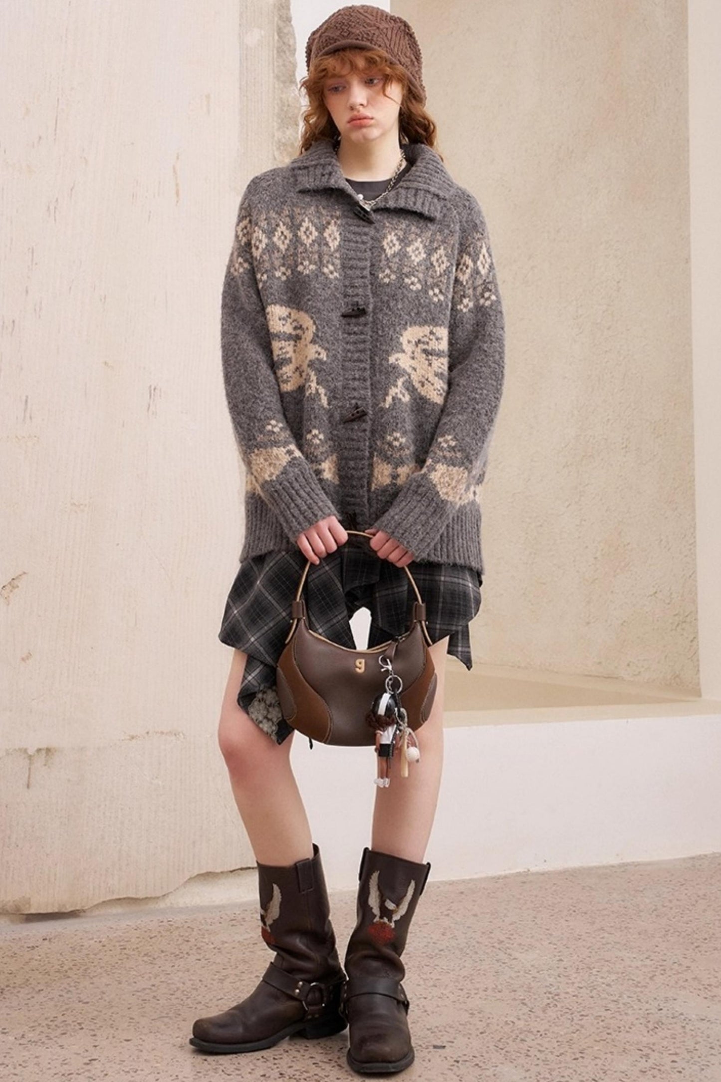 Bird Horn Buckle Loose Warm Cardigan