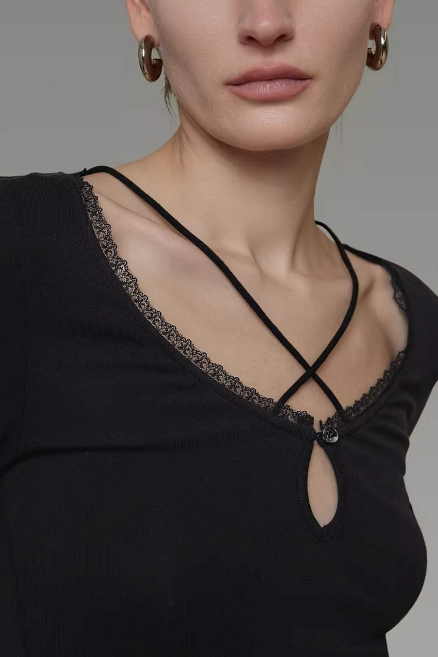 Black Cross-Neck Knit Sweater