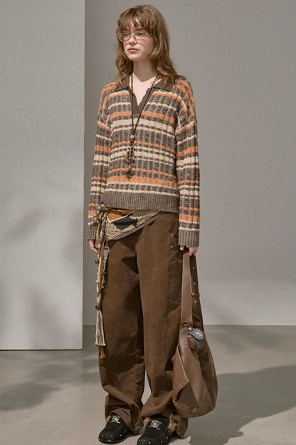 Cable Striped Pullover Sweater