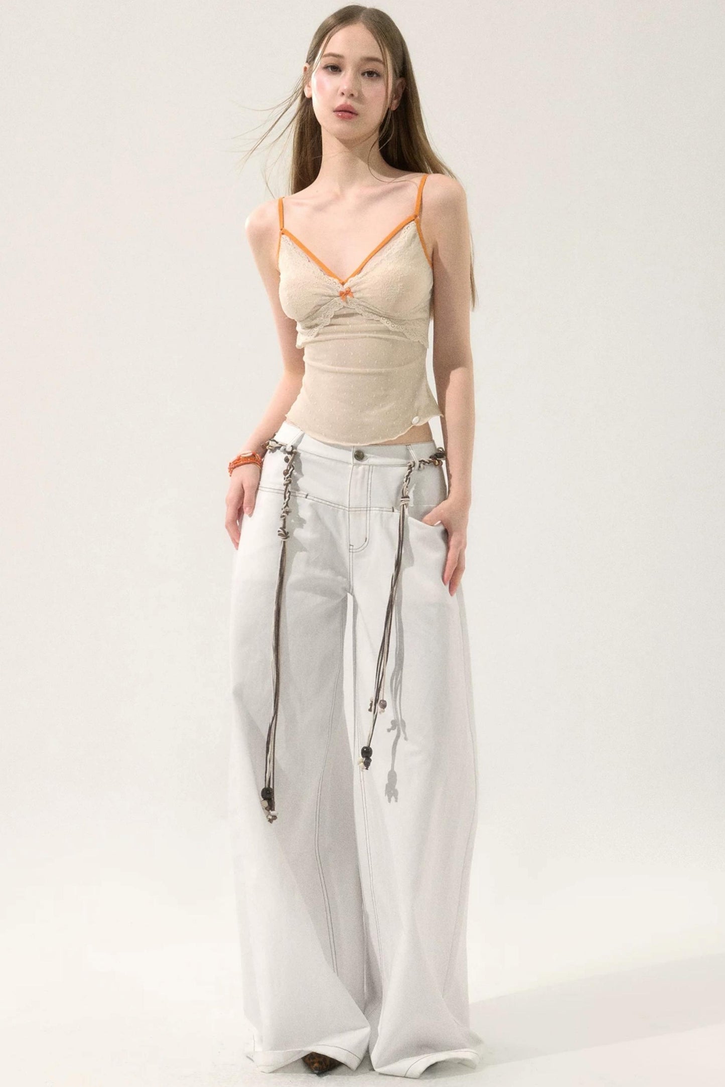 Retro Wide-Leg White Pants